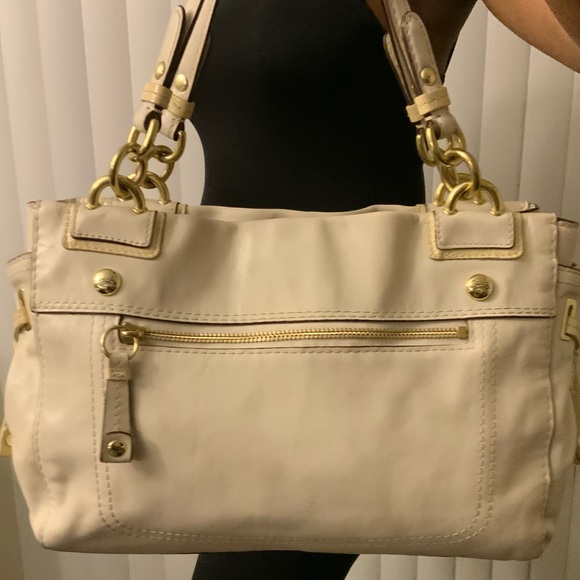 COACH Peyton Carryall Leather Satchel (EUC) Bone/ Gold - Picture 3 of 17
